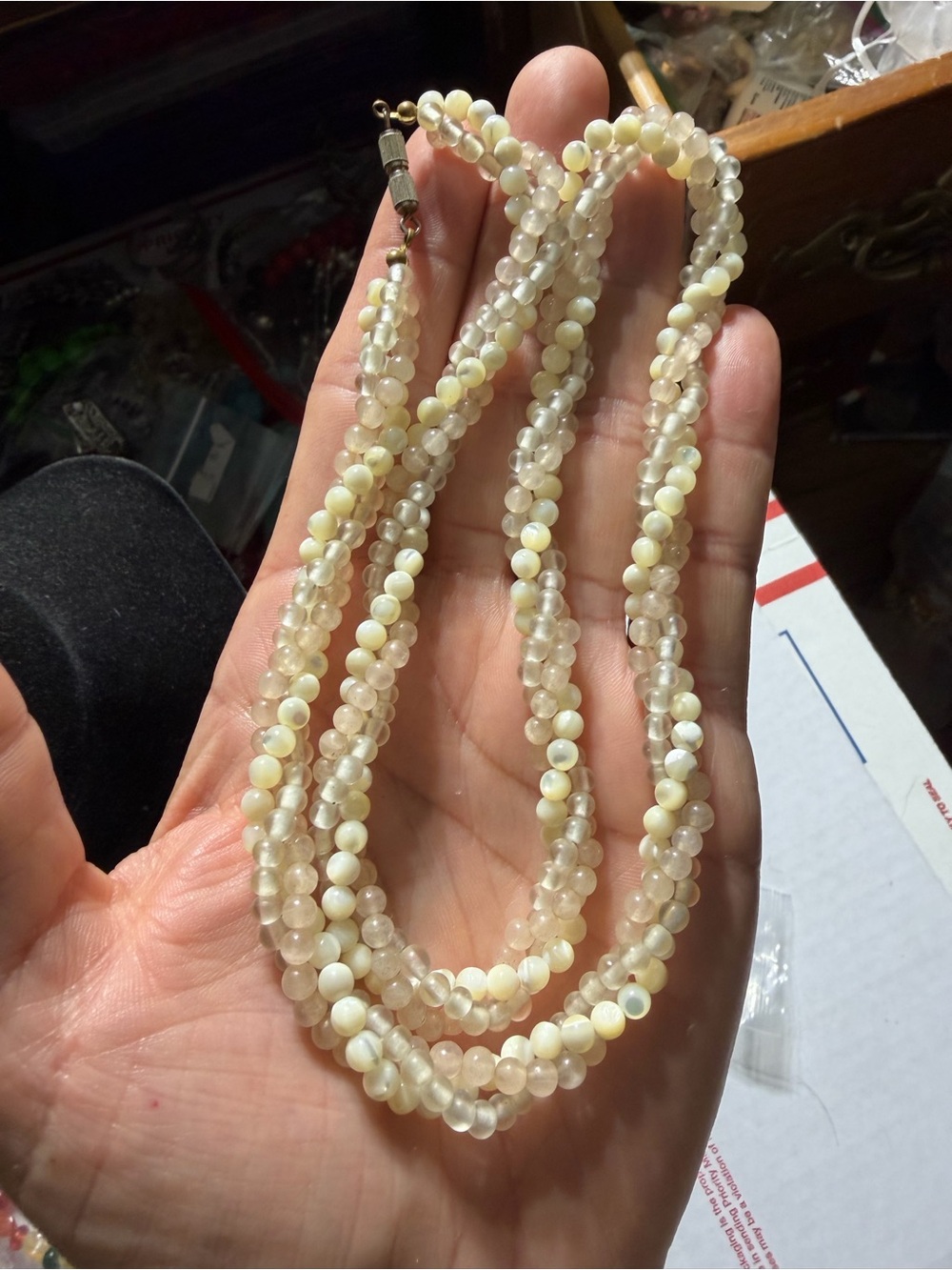 Vintage Mother Of Pearl Three Strand Twisted Necklace